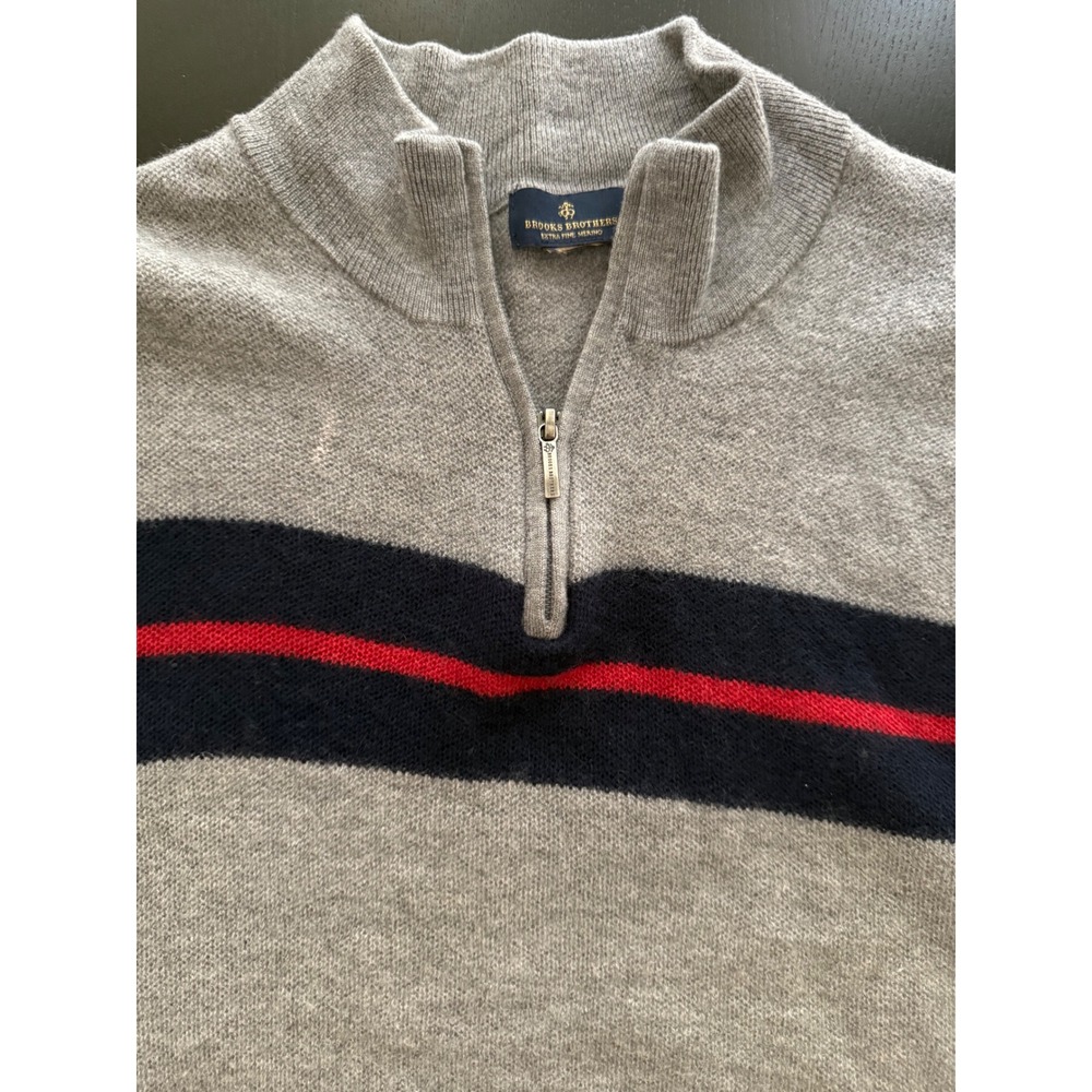 Brooks Brothers Extra Fine Merino Wool Sweater Mens M/L (38-42) Gray Quarter Zip - Picture 4 of 10
